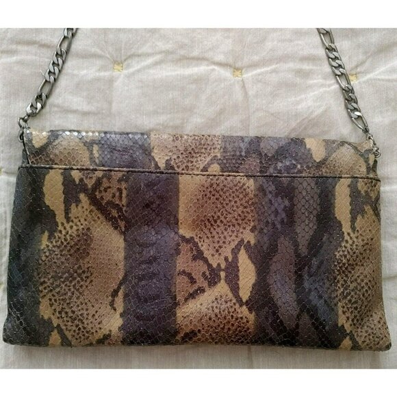 Vintage Carolee Snakeskin Print Shoulder Bag or Clutch Silver Tone Chain Strap - Picture 4 of 9